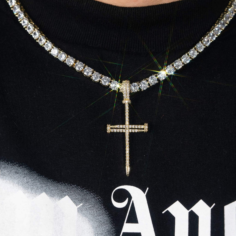 Diamond Nail Cross Pendant - Gold