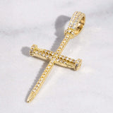 Diamond Nail Cross Pendant - Gold