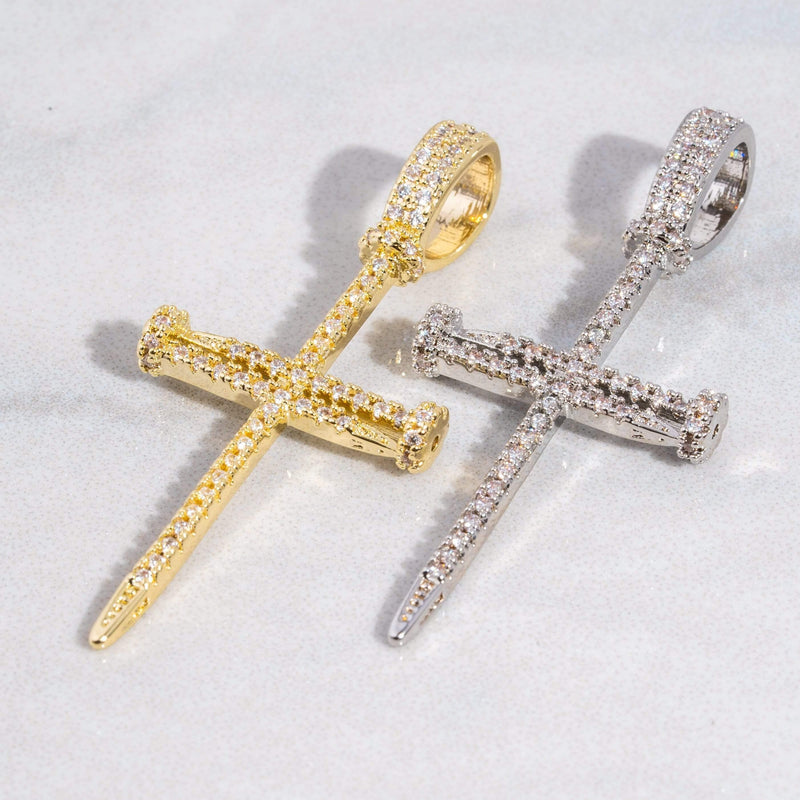 Diamond Nail Cross Pendant - Gold