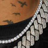 20mm Moissanite Monaco + 5mm Moissanite Tennis Chain Bundle - Silver - D Color - IF - Bundle