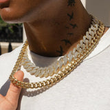 20mm Moissanite Monaco + 10mm Moissanite Cuban Iced Clasp Chain - 18k Gold - IF - Bundle