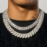 20mm Moissanite Monaco + 14mm Moissanite Cuban Chain Bundle - Silver - D Color - IF - Bundle