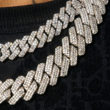 20mm Moissanite Monaco + 14mm Moissanite Cuban Chain Bundle - Silver - D Color - IF - Bundle