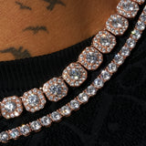 10mm Moissanite Clustered Tennis + 5mm Moissanite Tennis Chain Bundle - 18k Rose Gold - D Color - IF - Bundle