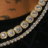 10mm Moissanite Clustered Tennis + 5mm Moissanite Tennis Chain Bundle - 18k Gold - D Color - IF - Bundle