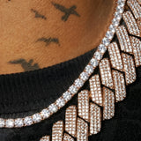 20mm Moissanite Monaco + 5mm Moissanite Tennis Chain Bundle - 18k Rose Gold - D Color - IF - Bundle