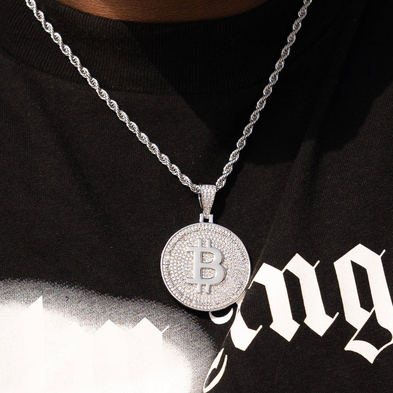 Iced Bitcoin Pendant - White Gold - Adamans