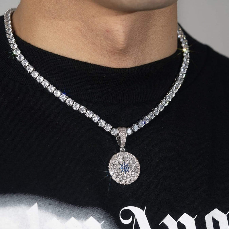 Iced Compass Pendant - White Gold