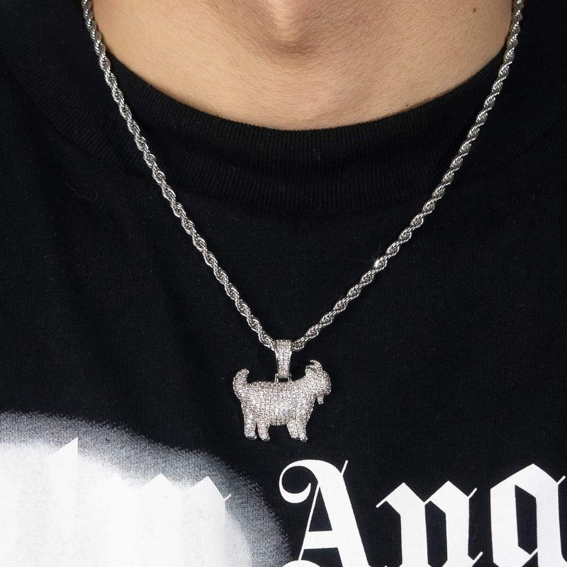 Iced Goat Pendant - White Gold