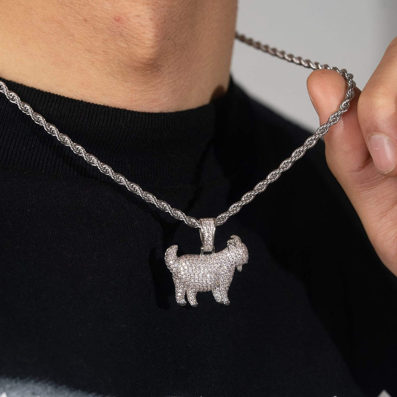 Iced Goat Pendant - White Gold