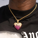 Iced Heart Pendant in Gold with VS Diamond Simulants, 18K Plated.