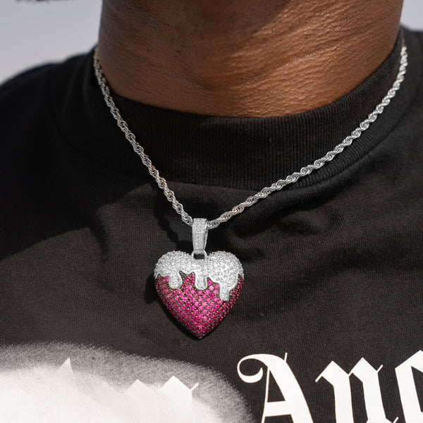 Iced Heart Pendant - White Gold - Adamans