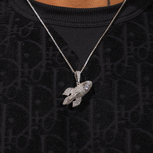 Iced Rocket Pendant - White Gold