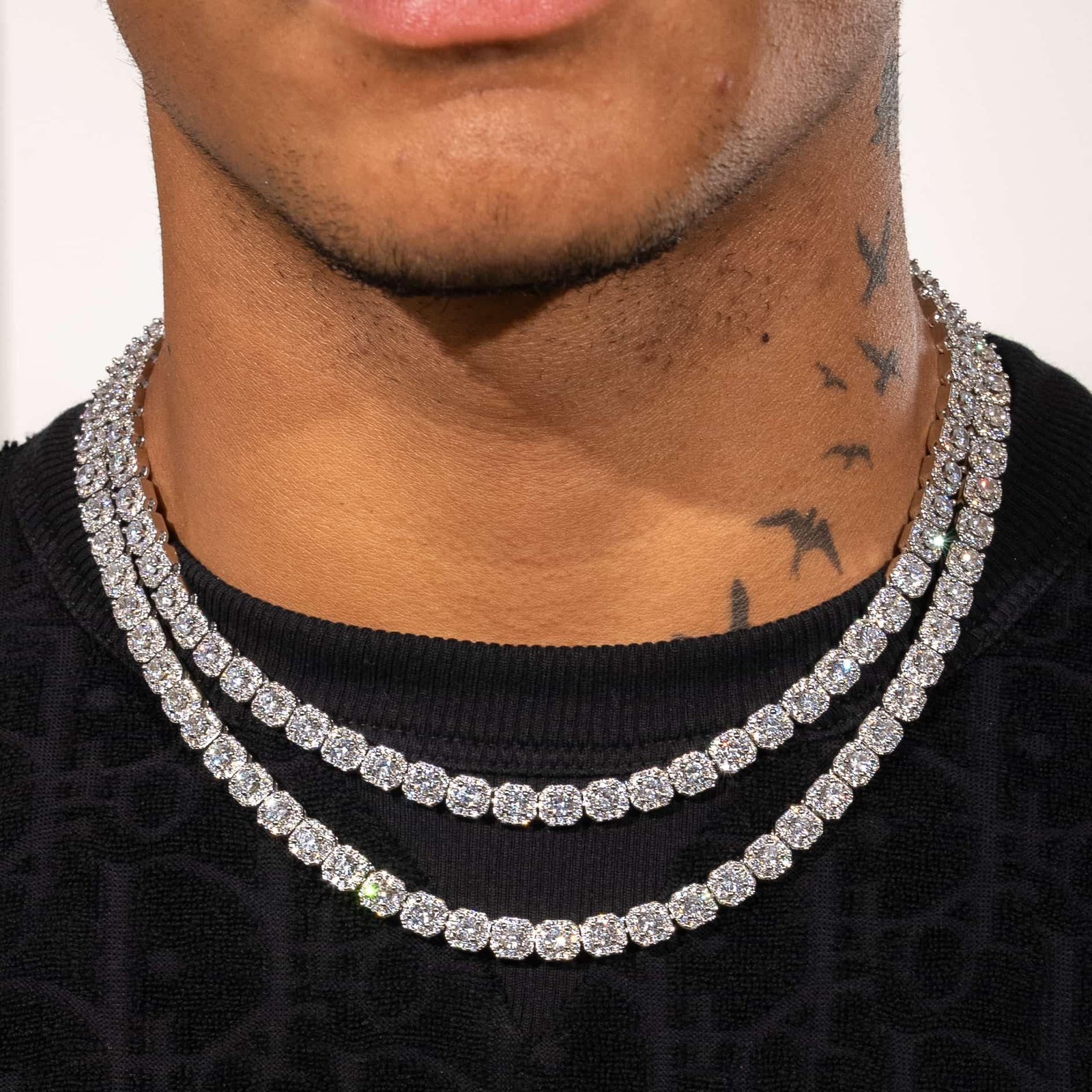 Micro Clustered Tennis Chain White Gold - Main Image