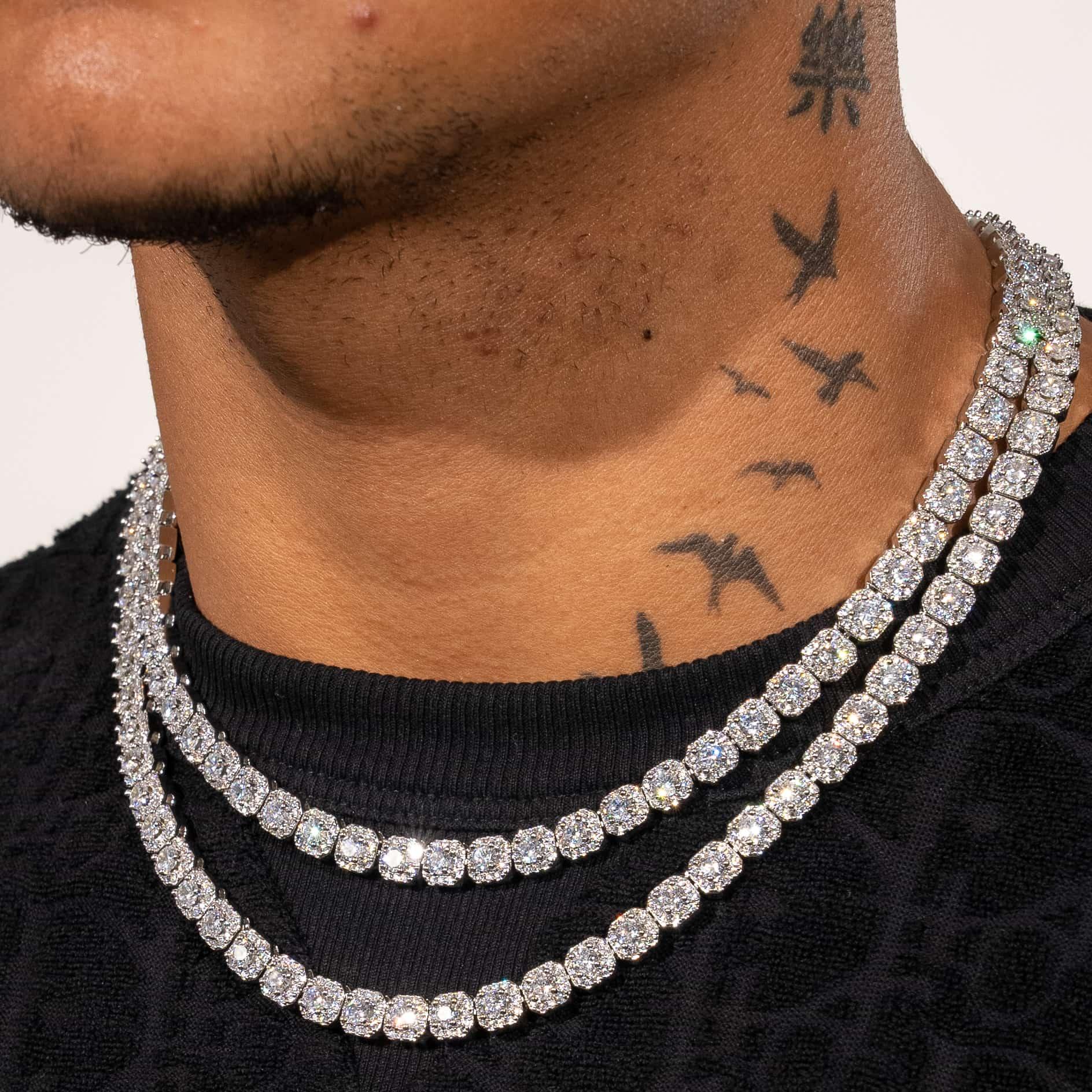 Micro Diamond Clustered Tennis Chain - 14k White Gold – ADAMANS