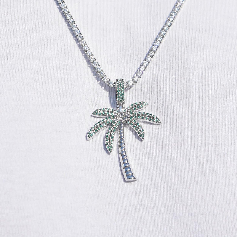 Palm Tree Pendant - White Gold - Adamans