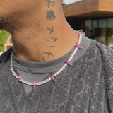 5mm PINK PAVE SPIKE TENNIS CHAIN - WHITE GOLD