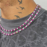 5mm WHITE & PINK HEART TENNIS CHAIN - WHITE GOLD