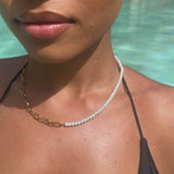 4mm Half Pearl & Large Rolo Necklace - Gold (WOMENS)