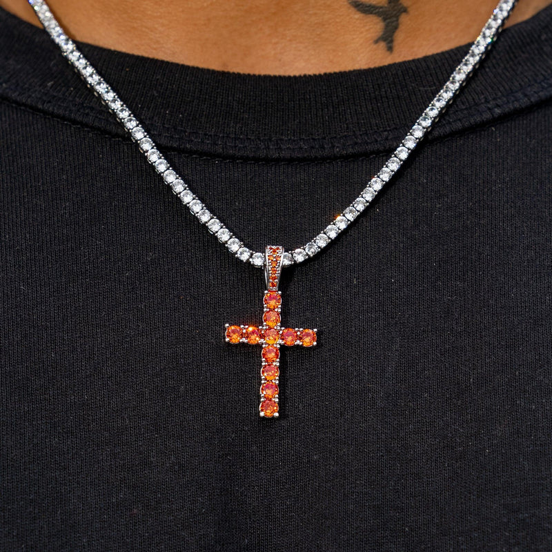 Ruby Cross Pendant - Red - Adamans