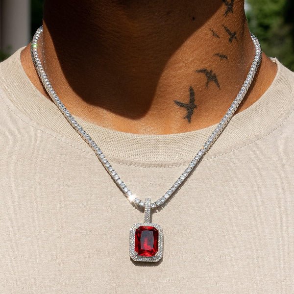 Ruby Gem Pendant - White Gold - Adamans