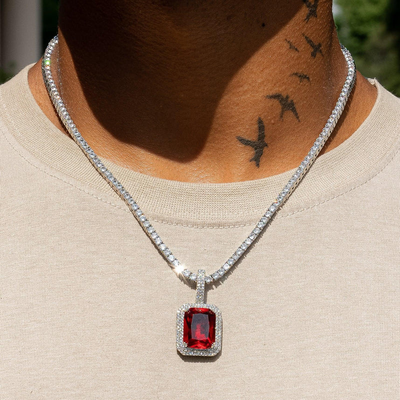 Ruby Gem Pendant - White Gold