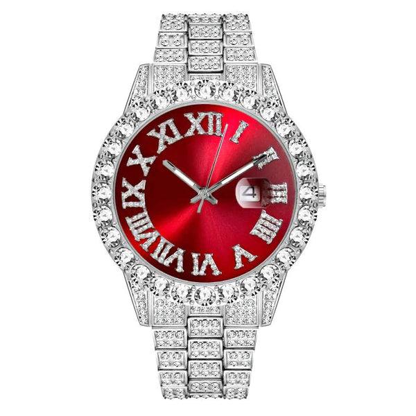 Ruby Numeral Dial Diamond Simulant Watch - Silver - Adamans