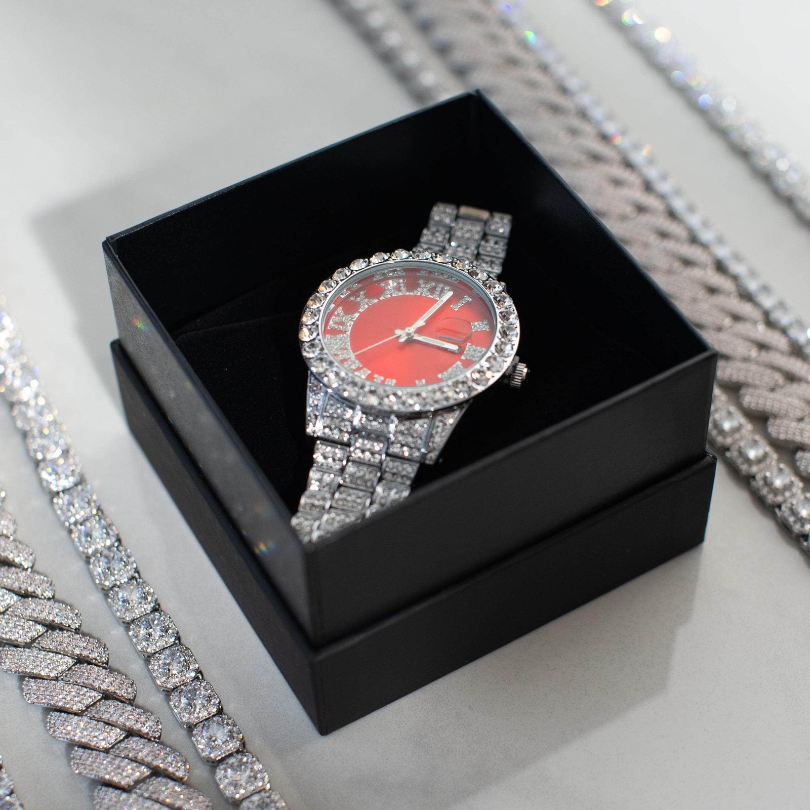 Beady silver Roman watch with diamonds - perfect condition Arabic Dial Diamond Simulant Watch - Silver – Adamans main image 2