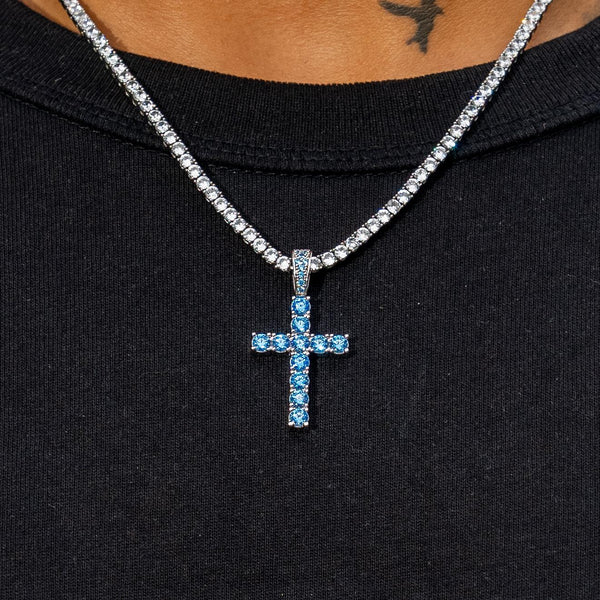 Sapphire Cross Pendant - Blue - Adamans