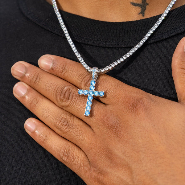 Sapphire Cross Pendant - Blue - Adamans