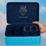 Leather Travel Jewellery Case - Light Blue & Midnight Blue