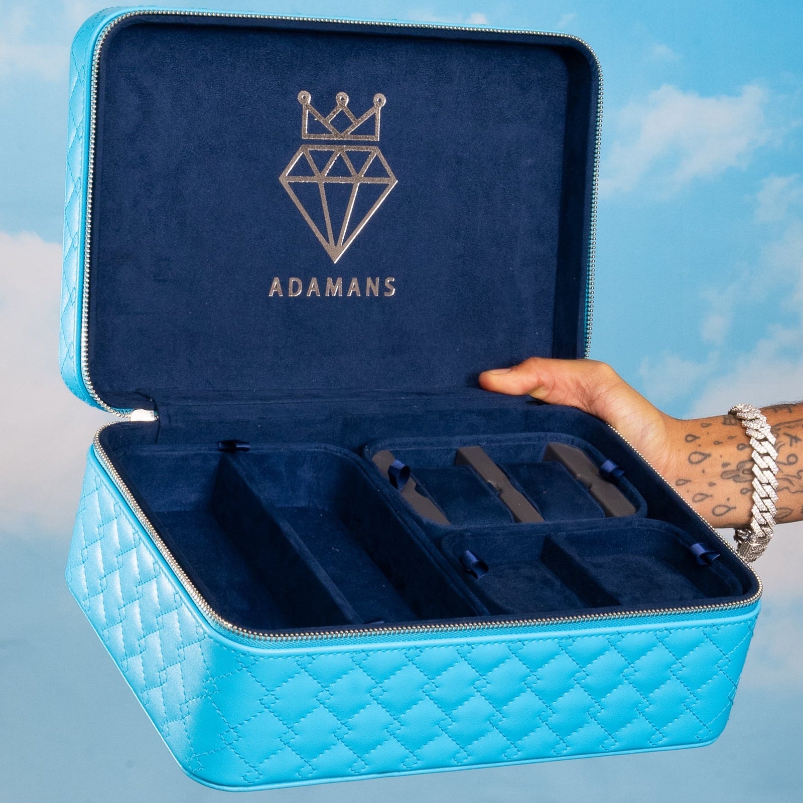 Leather Travel Jewelry Case - Light Blue & Midnight Blue – Adamans