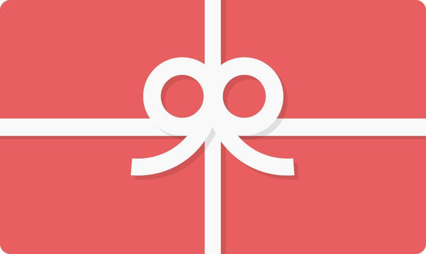 Red gift card with white ribbon bow design for Adamans online shopping gift card
